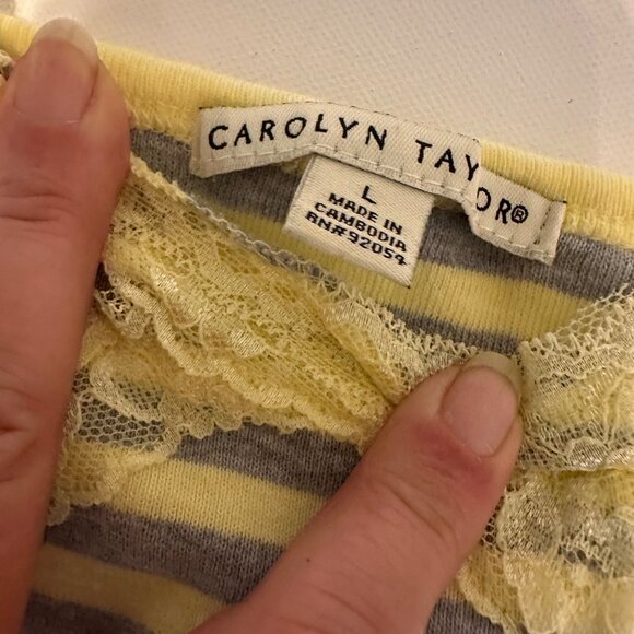 2 Vintage Y2K Carolyn Taylor Striped Lace-Accent Tank Tops Camisole Undershirt L - Picture 3 of 8